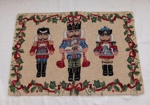 Wool Nutcracker Christmas Rug 2x3 Ribbon & Holly Border Area - Picture 1 of 5
