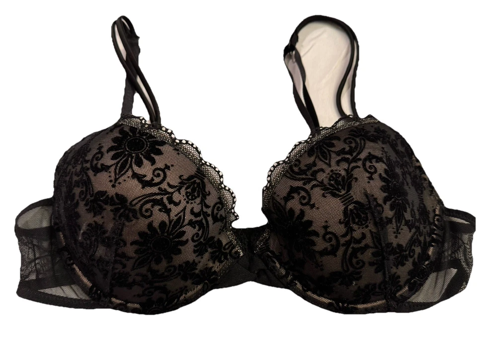 Sujetador de encaje negro para mujer 34b acolchado con aros por On Gossamer ajustable romance Foto 1 de 4