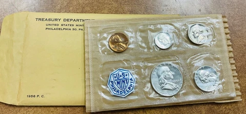 1956 U.S. Proof set  US Mint packaging, Cameo bell Franklin Half Dollar Cover