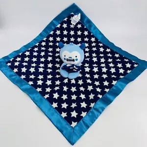 OLD NAVY BLUE WHITE TEAL MONSTER STARS SATIN BRIGHT NITE LOVEY SECURITY BLANKET - Picture 1 of 7