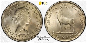 British Rhodesia, 1957 Elizabeth II Shilling. PCGS MS 65. 3,500,000 Mintage. - Picture 1 of 3