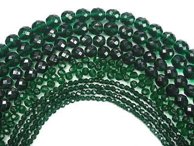 Czech Fire Polished Round Faceted Glass Beads in Medium Emerald, 16" green - Image 1 of 4