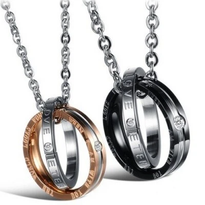 Coppia Collane Lui e Lei Anelli Fidanzamento Acciaio Idea Regalo Fidanzati Amore - Immagine 1 di 2
