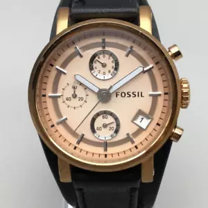 Fossil Boyfriend Chronograph Watch Men 38mm Rose Gold Black Leather Cuff Band - Picture 1 of 15
