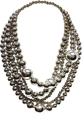 KENNETH JAY LANE, COLLAR DE CUENTAS MÚLTIPLES DE PLATA DE 5 FILAS, 18" -20" pulgadas  Foto 1 de 4