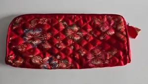 Red Floral Chinese Embroidered Zip Make up Bag Clutch Pouch Purse - Picture 1 of 6