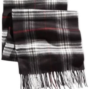 New V. Fraas Unisex Black Plaid Cashmink Acrylic Oversized Scarf Size O/S - Picture 1 of 4
