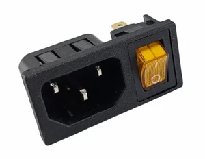 Kaltgeräte Buchse C-14 10A/250V, mit austauschbarem gelbem 3Pin Schalter 6A/250V - Picture 1 of 7
