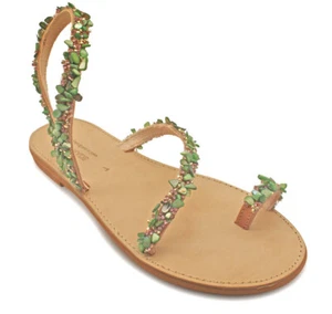 Greek Handmade Sandals Genuine Leather Ancient Style Women Beaded Slide Floral - Picture 1 of 4