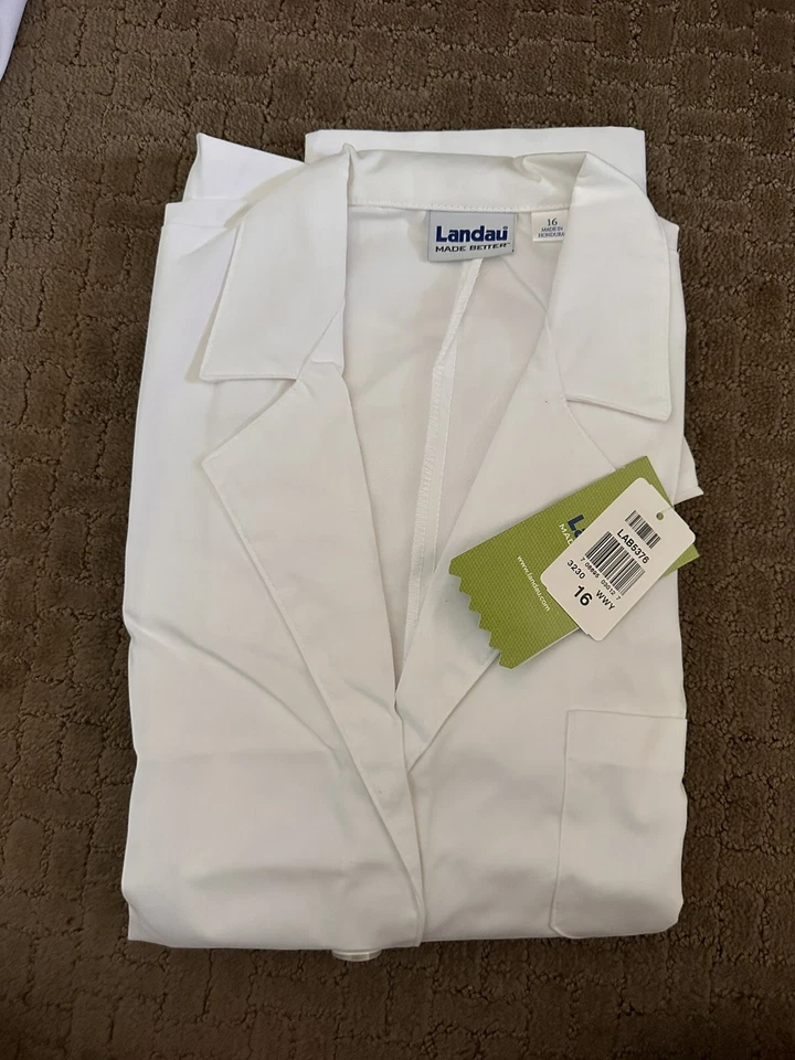 Landau Unisex Mid- Length White Lab Coat- Size 16 - Image 1 of 1
