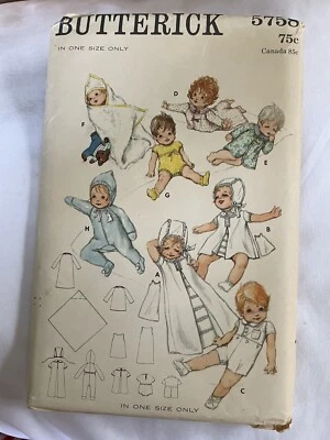 🌷Vintage Butterick Pattern 5758 Baby Layette Hooded Blanket Romper New/Uncut - Image 1 of 4