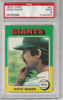 1975 Topps Dave Rader #31, PSA MINT 9 - Image 1 of 2