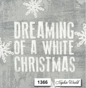 (1366) ZWEI individuelle Papier LUNCHEON Decoupage Servietten - WEISS WEIHNACHTSSCHRIFT - Bild 1 von 3