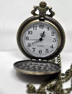 18 Wheeler Truck Semi Antique Style Bronze Pocket Watch Quartz Chain - Picture 1 of 4