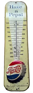 1957 PEPSI COLA METAL BOTTLE CAP STORE THERMOMETER from GRANTSBORO, NC, VINTAGE - Picture 1 of 8