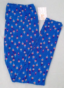 LuLaRoe Leggings TC Blue Background Orange Purple Green Dots Cones Circles EUC - Picture 1 of 5