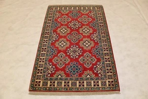 Alfombra colorida oriental tinte vegetal afgano kazajo anudado a mano tinte vegetal oriental de 3'2"" x 4'11"" ft - Imagen 1 de 6