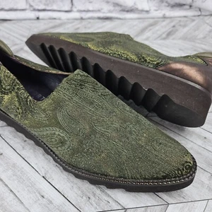 DONALD J PLINER Green Womens 8 Slip On Loafer Metallic Paisley Almond Toe Italy - Picture 1 of 11
