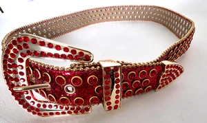 "Cinturón Western Bling para mujer rojo estrás lentejuelas tachonado mediano 1,5"" de ancho" - Imagen 1 de 13