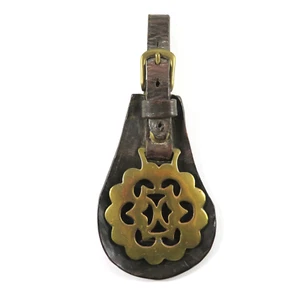 Antique Horse Brass Medallion Leather Strap Martingale Bridle Harness Ornament - Picture 1 of 5