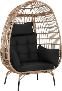 Egg Chair Egg Basket Rattan Chair Steel Frame Oversized Indoor Outdoor Lounger - Picture 1 of 18