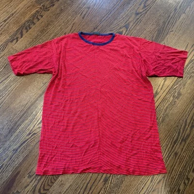 Camiseta De Colección Puntada Única Talla XL Rayas Rojo Azul Cuello Timbre Patinador Hipster  Foto 1 de 4