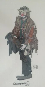Vintage 1992 Emmett Kelly Jr Sad Circus Hobo Clown Cross Stitch Framed Antique - Picture 1 of 8