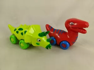 Dinosaur Friction Vehicles Figures Red T Rex Green Triceratops - Picture 1 of 7