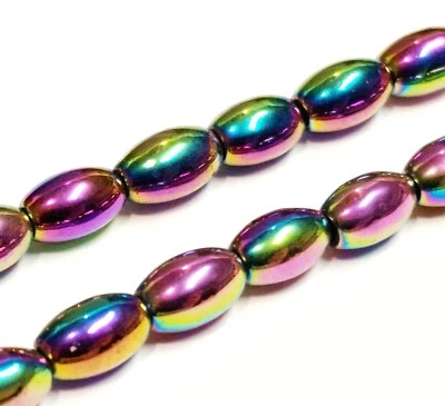48stk Hämatitperlen Regenbogen Perlen 8mm Oval Nicht Magnet Hematite Perlen M470 - Bild 1 von 4