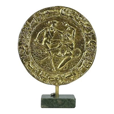 Teseo y Minotauro Mito de Batalla Chapado en Oro Cobre Bronce Real sobre Base de Mármol Foto 1 de 4