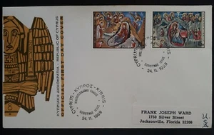 1969 Cyprus Christmas Stamps FDC ties 2 stamps to Florida USA - Bild 1 von 2