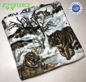 ZooFleece Snow Tiger King Exotic Animal Siberian Winter Blanket Throw 60X60" - Picture 1 of 6