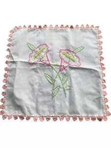 Tortilla Wrap Mexican Hand Embroidered Crochet Trim Napkin Servilleta Tea 2pcs - Picture 1 of 2