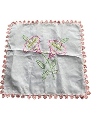 Tortilla Wrap Mexican Hand Embroidered Crochet Trim Napkin Servilleta Tea 2pcs - Image 1 of 2
