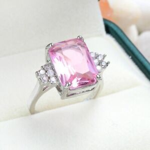 Sparking Rectangle Fire Real Pink Topaz Gem Silver Rings Size 6~10 Holiday Gifts