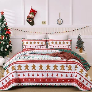 WONGS BEDDING Christmas Queen Quilt Set, 3-Piece Christmas Bedspread Set with... - Picture 1 of 7