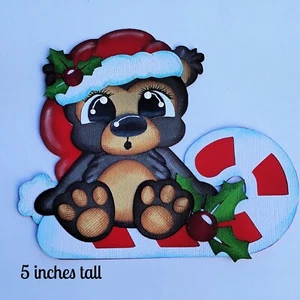 CHRISTMAS BEAR on CANDYCANE premade paper piecing 3D die cut by Rhonda - Picture 1 of 1