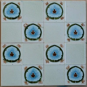  ENGLAND ANTIQUE ART NOUVEAU MAJOLICA 4-SET TILE c1900 - Picture 1 of 4