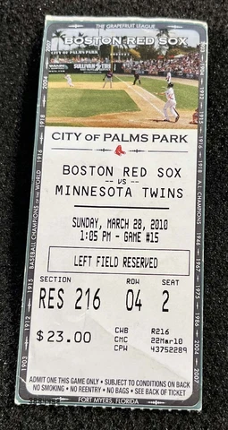 Spring Training Red Sox Twins March 28 2010 Ticket Stub David Ortiz 3 Run Homer Cover