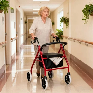Folding Rollator Disablity Aid Mobility Walker 4 Wheels with Seat Black&Red UK - Picture 1 of 38