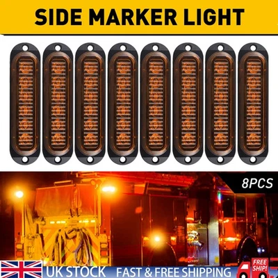8 Pcs Led Amber Orange Side Marker Light 12v Indicator Lamp Trailer Truck Lorry - Image 1 of 4