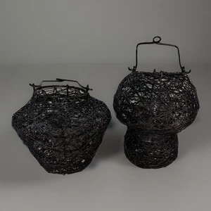 Outdoor Hanging Candle Sconces Tealight Woven Wire Black Metal Pair(2) Preowned - Picture 1 of 16