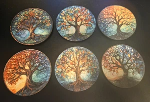 Set of 6 Tree of Life  Coasters, Kitchen, Dining, Stained Glass effect, Drinks - Picture 1 of 8