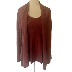 Eileen Fisher Wool Stretch Knit Twinset Cardigan Sweater  Sleeveless Top Rib S - Picture 1 of 17