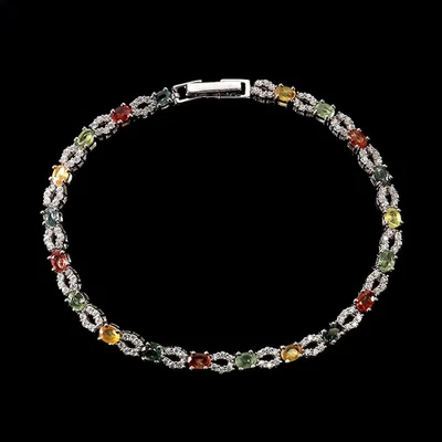 Pulsera de plata de ley 925 zafiro ovalado circonita cúbica simulada joyas de piedras preciosas Foto 1 de 4