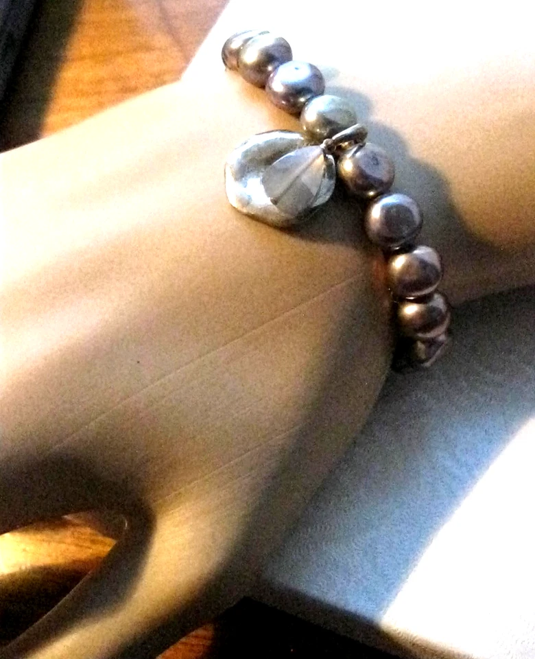 Chan Luu Bracelet Pearl Peacock Blue Lustre Labradorite & Silver Charms New - Image 1 of 4