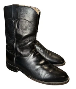 Justin Black Roper Style 3133 Pull On Cowboy Boots Men's Size 7.5EE Wide - Picture 1 of 9