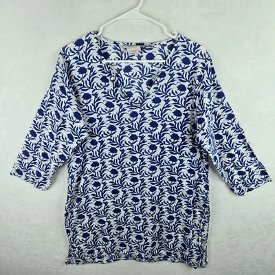 Gretchen Scott Designs Blue & White Floral Artistic Tunic Top W/ Side Slits M - Image 1 of 4
