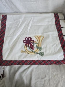 Handmade Vintage Christmas table runner 53 in. french horn needlepoint - Picture 1 of 3