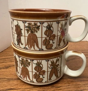 2 OTAGIRI Steinzeug Suppentassen Jill Garber Kunst Gemüse Mais Karotten Japan - Bild 1 von 8